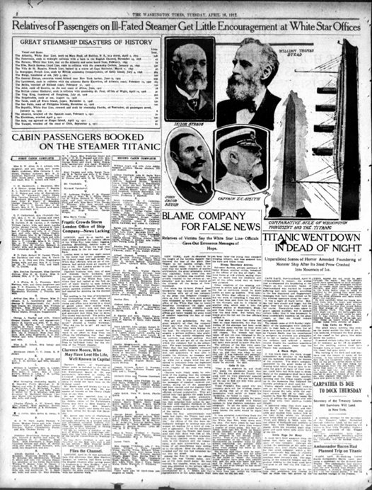 The Washington Times du 16/04/1912